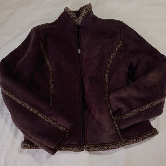L.L.Bean Women's Med Brown Faux Suede Sherpa Lined Embellished Jacket Easy Care - Picture 5 of 16